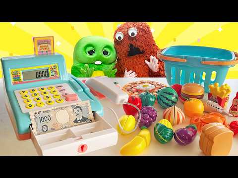 【お店屋さんごっこ】ガチャピンとムックがスーパーでお買い物！ 上手に店員さんになれるかな？ | レジスターでお買い物ご… サムネイル