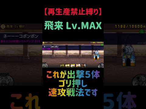 【再生産禁止縛り】飛来 Lv.MAXを出撃５体のみで速攻攻略出来る説 にゃんこ大戦争