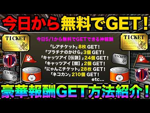 絶対チェックして！今日から無料でレアチケット8枚をGETする方法紹介！今なら超極ネコ祭をネコカン半額で引けるぞ！99%… サムネイル